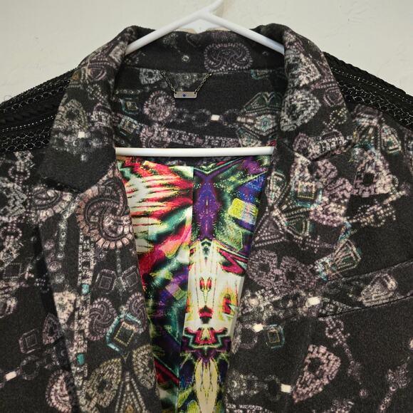 Custo Barcelona Long Statement Art-to-Wear Printed Embellished Overcoat, Size M - Picture 5 of 12